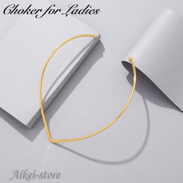 チョーカー ネックレス レディース 女性 アクセサリー V字型 ゴールドカラー シンプル フリーサイ...