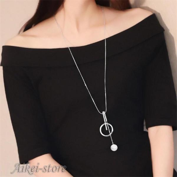 ロングネックレス ペンダント レディース アクセサリー フェイクパール リング おしゃれ きれいめ ...