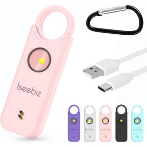 防犯ブザー フラッシュライト付 1個入り 大音量 警報器 Iseebiz 135dB 痴漢防止 警報アラーム 小型 カバン飾り 5色 LEDライト付き 通学 通勤 夜ラン