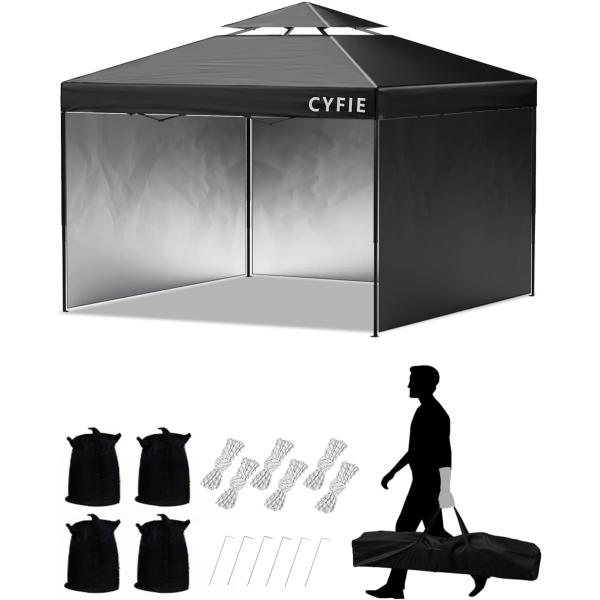 [4-5日限定10倍P付] タープテント サイドシート3枚付 3M 高さ3段階調節 CYFIE 風抜...