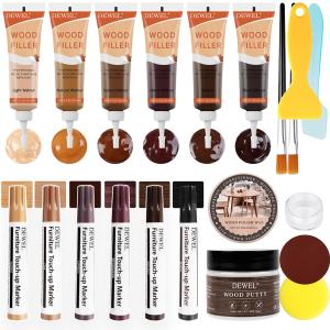 キズ補修 予約受付 キズ補修クリームキット 12色 20点入り オークシリーズ木製床修理 DEWEL フローリング用 ドア用 木製家具 補修材セット 簡単補修工事 擦れ傷