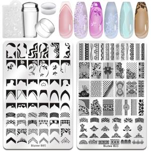 ネイルイメージプレートセット 2枚セット Biutee ネイルスタンプ ステンシルプレート テンプレートキット フレンチラインフリル フラワーデザイン