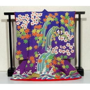 送料無料 ミニチュア着物1/5振袖絵羽キット 糸車に花散らし/金茶（衣桁