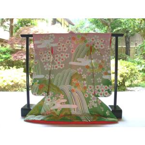 送料無料 ミニチュア着物1/5振袖絵羽キット 糸車に花散らし/金茶（衣桁