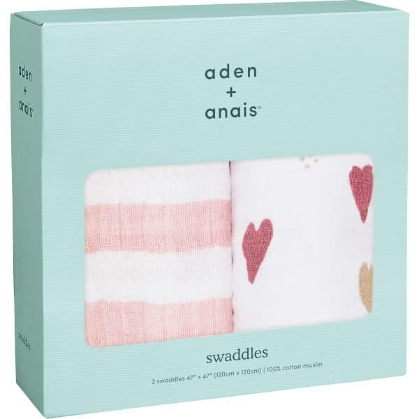 出産祝い ギフト エイデンアンドアネイ モスリンスワドル2枚セット ハートブレイカー 4055 ベビ...