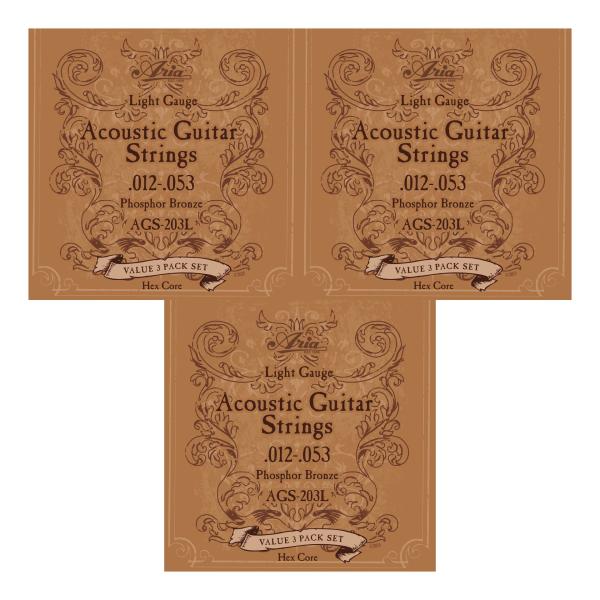 [弦×9セット]Aria AGS-203L×3パック(計9セット) アコギ弦3セットパック×3/メー...