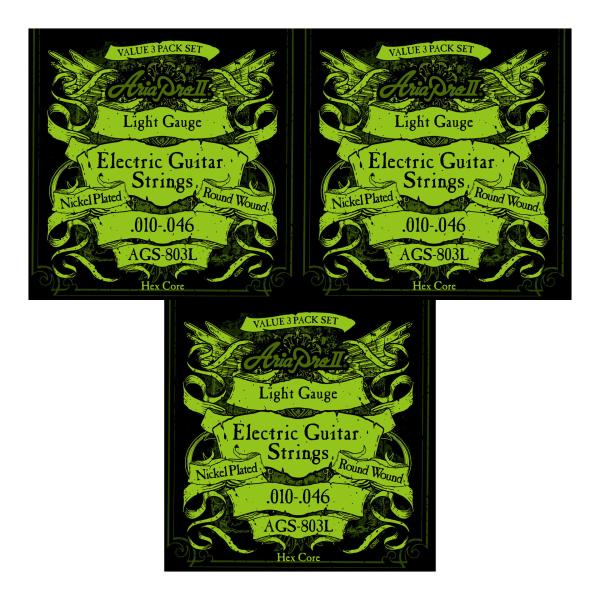 [弦×9セット]Aria AGS-803L×3パック(計9セット) エレキ弦3セットパック×3/メー...