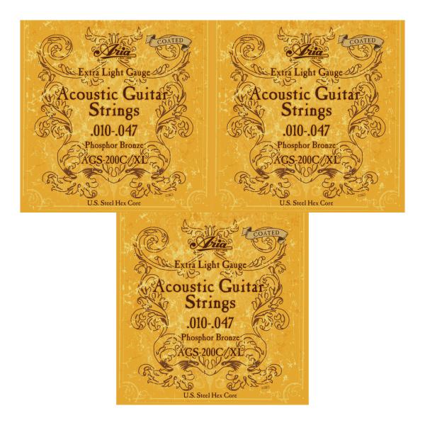 [アコギ弦×3セット]ARIA AGS-200C/XL [10-47] アコースティックギター用 コ...
