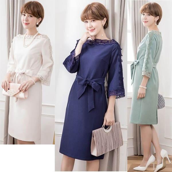 【大きいサイズ S-3L 即納問合可】大人上品 レース切替　ワンピース　パーティドレス　1908 1...