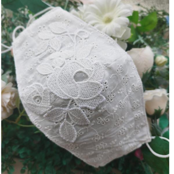 即納有　国産マスク　ドレスマスク　フォーマル用　刺繍コットンレース　母の日　プレゼントに　サスティナ...