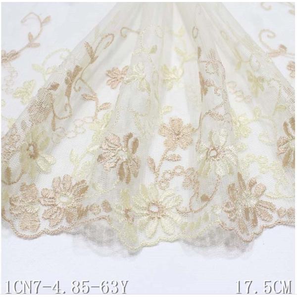 メーカー完売　入荷分で完売　刺繍レース　幅広レース　色刺繍　上品花柄　ベージュカラー　花柄レース　手...
