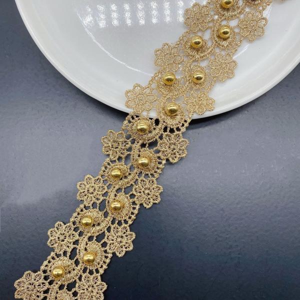 即納入荷　金彩レース　パールあしらい　　リボンレース　ビーズレース　手芸材料　 ヌイ服材料　ハンドメ...