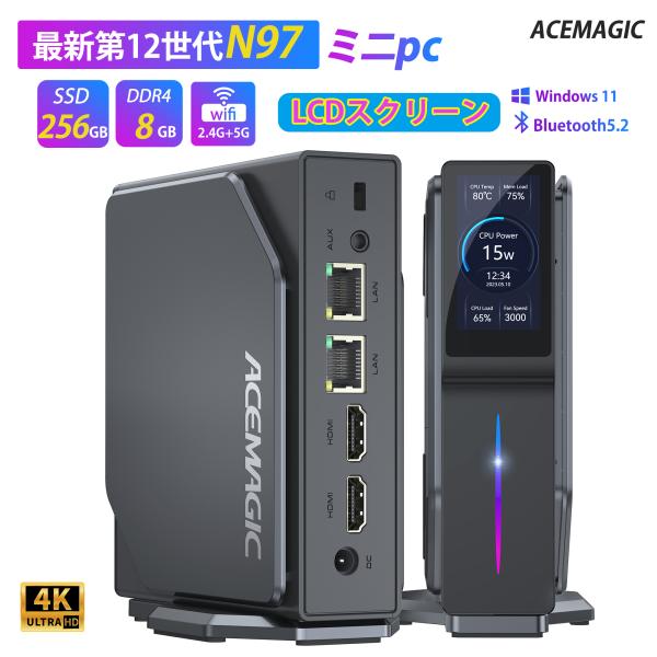 ACEMAGIC ミニpc 【LCDスクリーン付き】Windows11 Intel 第12世代 n9...