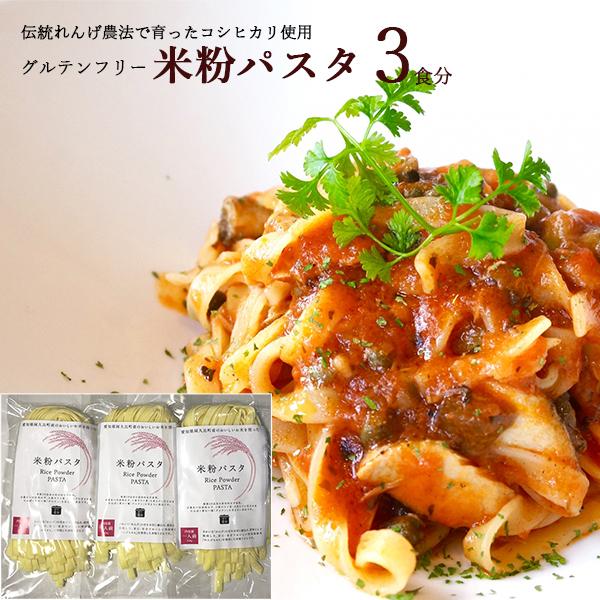 愛知県れんげちゃん米使用 / 送料無料 米粉パスタ 3食セット 米粉 麺 小麦卵アレルギー アトピー...