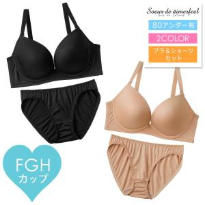 大きいサイズ/NEW SIMPLE ベーシック ブラジャー ショーツ セット(FGHカップ) （aimerfeel/エメフィール)下着女性 上下セット ブラジャー セット　脇高
