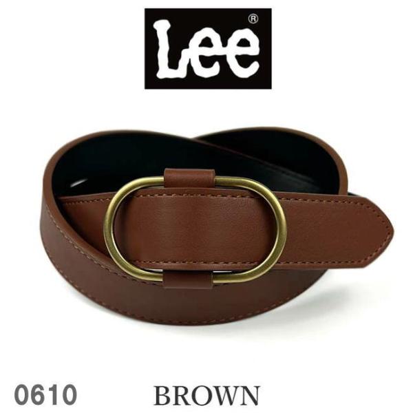 ブラウン LEE リー PUレザー ピンレス 2.8cm 合成皮革 リングベルト 0610