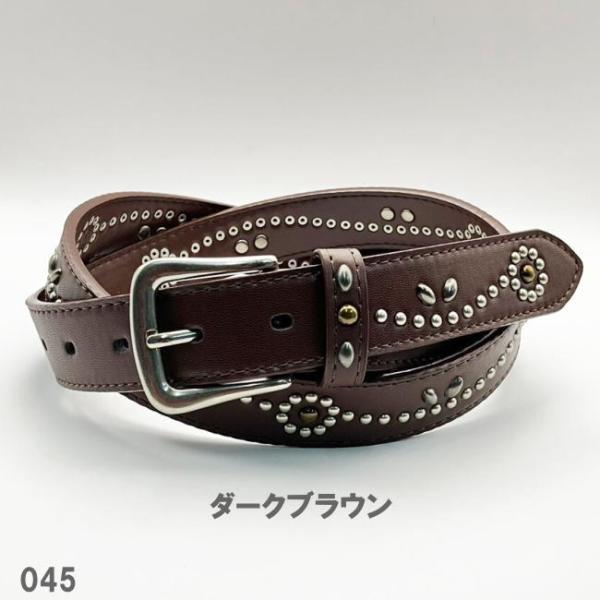 ベルト メンズ スタッズベルト 30mm 0452 ダークブラウン 合成皮革 PU