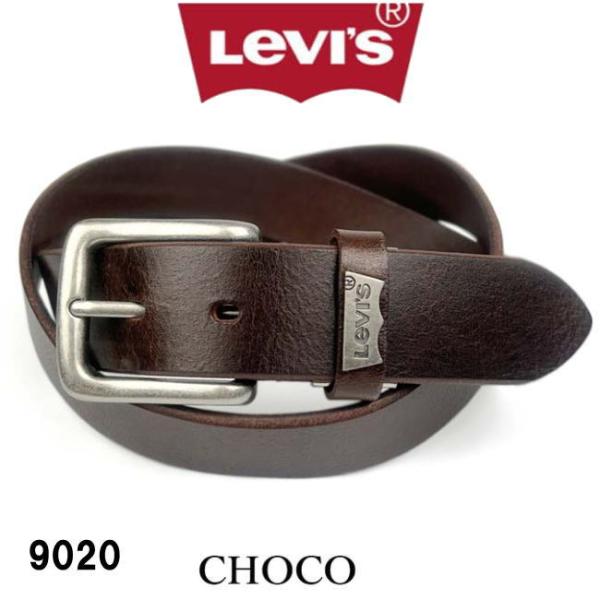 ベルト メンズ 本革 牛革 リーバイス ロゴプレート 9020 リアルレザー チョコ