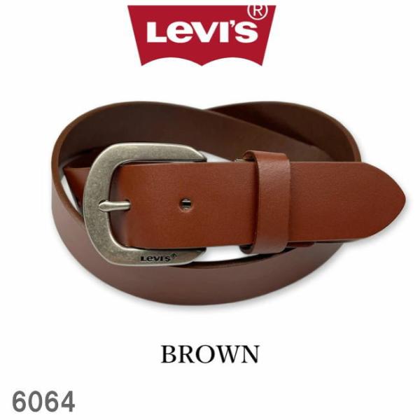 ベルト メンズ 大きめ 本革 牛革 リーバイス リアルレザー プレーン 6064 Lサイズ ブラウン
