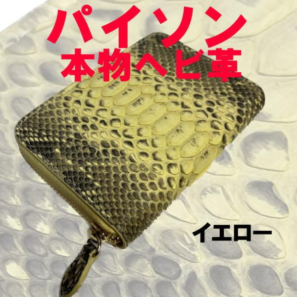 イエロー パイソン 本物 ヘビ革 ラウンド コインケース 小銭入 8822