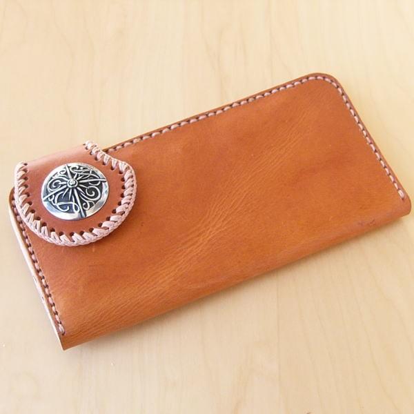 イタリアンレザー 本革 長財布 バイカーズウォレット ブラウン aw127A ハンドメイド 送料無料...