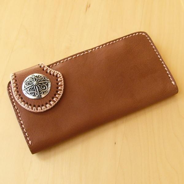 イタリアンレザー 本革 長財布 バイカーズウォレット ダークブラウン aw127A ハンドメイド 送...