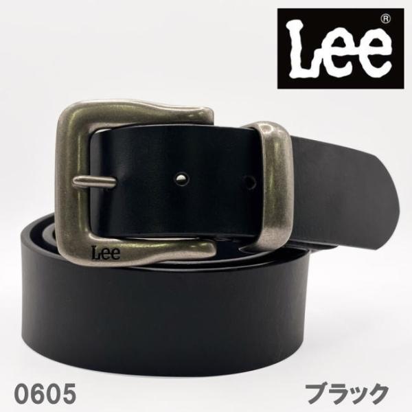 ブラック Lee リー 牛革 40mm メタルループ ベルト 0605 メンズ レディース