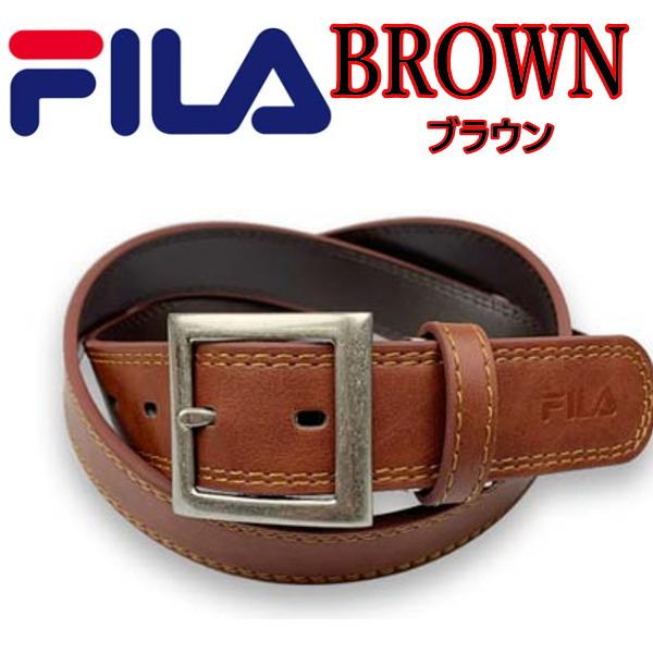 ブラウン 茶 FILA フィラ ベルト ギャリソン ダブルステッチ