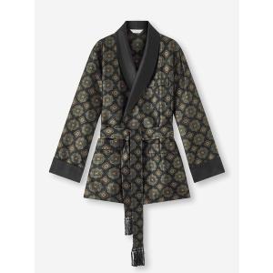 デレクローズ DEREK ROSE メンズ SMOKING JACKET シルクサテン スモーキング ガウン ジャケット 900-VERO069BLA