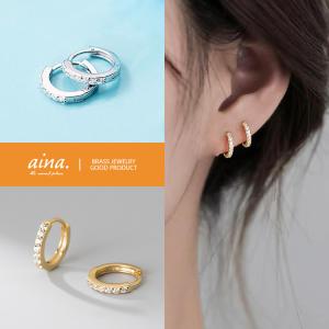フープピアス レディース 中折れピアス キャッチレス シルバー仕上げ 18金仕上げ ハーフエタニティ 小さい 小さめ 両耳用 プチプラ ポッキリ 送料無料