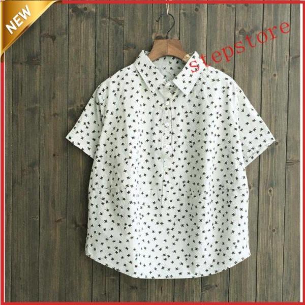 綿麻ポロシャツレディース半袖シャツ学園風 Ｔシャツ森ガール風ガールズシャツ　5色ゆったりス上着20/...