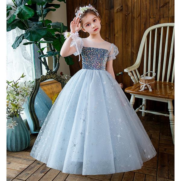 子供ドレス 発表会ドレス ネイビー ブルー ワンピース ジュニア 女の子 ロング コンクール ドレス...