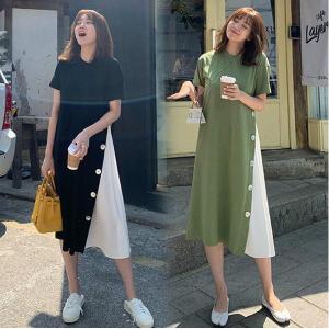 ワンピース レディース 40代マキシワンピース 春夏 半袖ワンピース プリーツ切り替え スカート ゆったり 韓国風 オシャレ 着痩せ カジュアル 30代 50代AINIO｜ainio