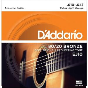[弦×1セット]D'Addario EJ10×1セット Extra Light 80/20ブロンズ/メール便発送・代金引換不可