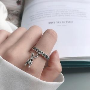 銀の兎の顔の指輪 ラビットヘッドリング シルバー925 銀 silver925
