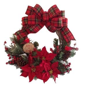 クリスマスリース 35cm×35cm 赤リボン...の詳細画像1