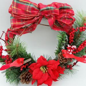 クリスマスリース 35cm×35cm 赤リボン...の詳細画像5