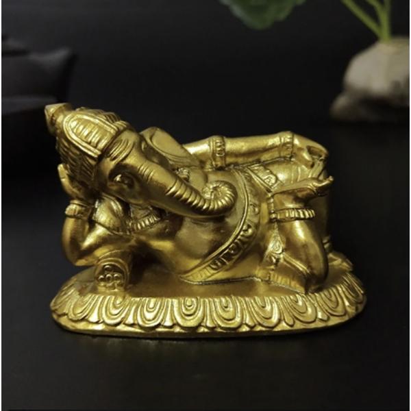 置物 ゴールド 寝ガネーシャ 寝転ぶ ごろり 黄金 レジン 風水 象 お守り 厄除け 魔除け 開運厄...