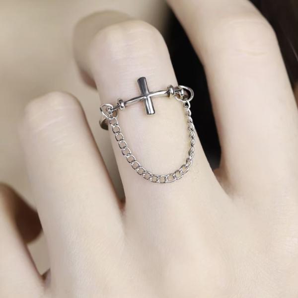 リング クロス チェーン ーVer2ー 十字架 指輪 アクセサリー ヒップホップ ジュエリー ジュエ...