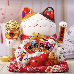 金運招き猫（特大） MR219 瀬戸取寄 陶器 置物 置き物 貯金箱 招き猫