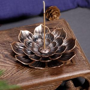 香炉 皿型 透かし彫り 合金 お香立て 花 癒し 植物 インテリア 和風