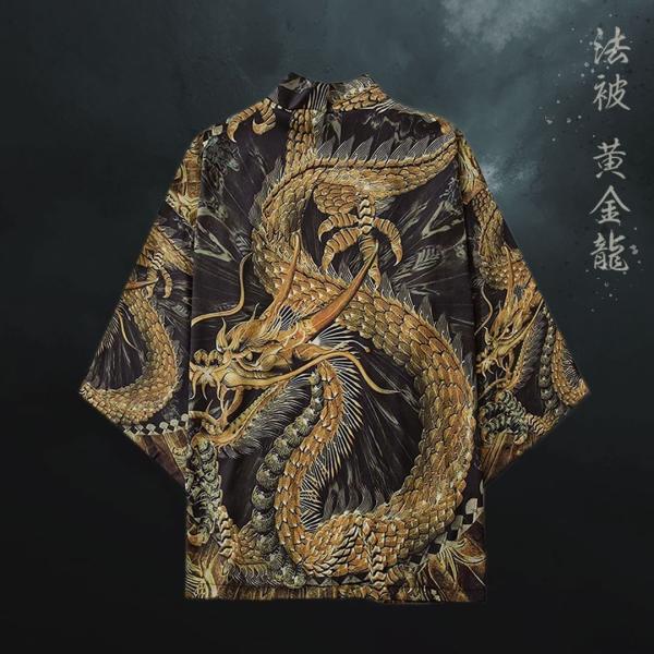 法被 黄金龍 開運 夏祭り 夏恋 寺 韓国ファッション 神社 羽織り 半纏 はんてん 法被 ハッピ ...