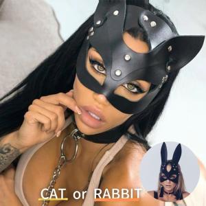 コスプレ フェイクレザー ウサギorネコ 目出し 仮面 兎 猫 ハーネス 兔 ハロウィン 修道女 ヨーロッパ 中世 ルネッサンス 女性用 仮装 ファンタジー 演劇 新劇｜aioshop