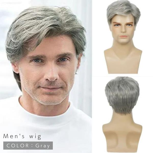 ウィッグ メンズ ロマンスグレー ビジネス ビジネスマン カツラ ナチュラル フルウィッグ ネット付...