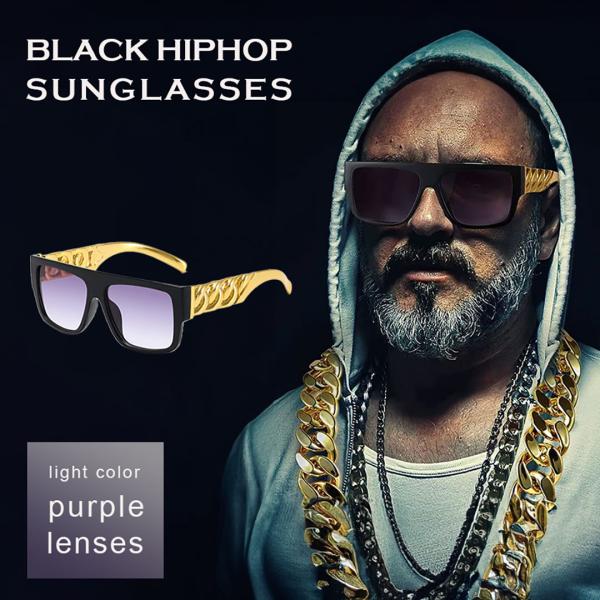 サングラス ブラックヒップホップ パープルレンズ ゴールドチェインズ メガネ 韓国ファッション レデ...