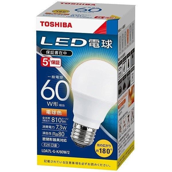LED電球 LDA7L-G-K/60W-2 東芝ライテック E26口金 広配光タイプ 電球色 一般電...
