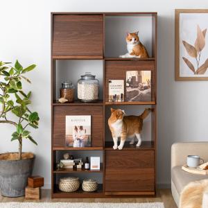 収納棚 リビング 収納 キャビネット ラック おしゃれ キャットタワー 猫タワー ネコ ねこ 猫家具 北欧 モダン 収納家具 フラップ扉 ディスプレイラック