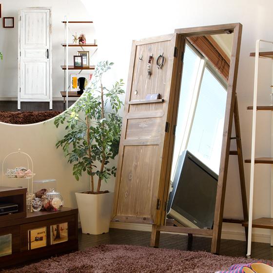 ミラー スタンドミラー 鏡 姿見 全身 木製 ウッド 北欧 モダン ミッドセンチュリー おしゃれ ア...