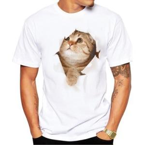 猫 tシャツ メンズ 3D tシャツ S-3XL 白 半袖 大きいサイズ おしゃれ トップス プリン...