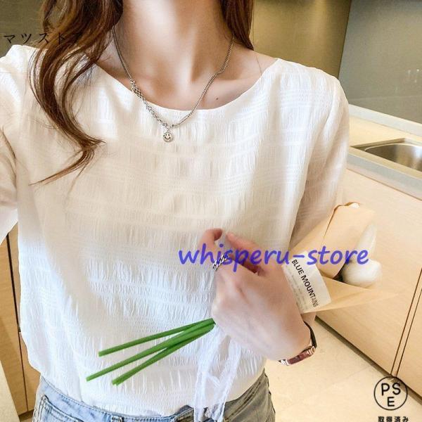 ブラウス レディース 40代 春夏新作 オシャレブラウス 白シフォンシャツ 半袖トップス tシャツ ...